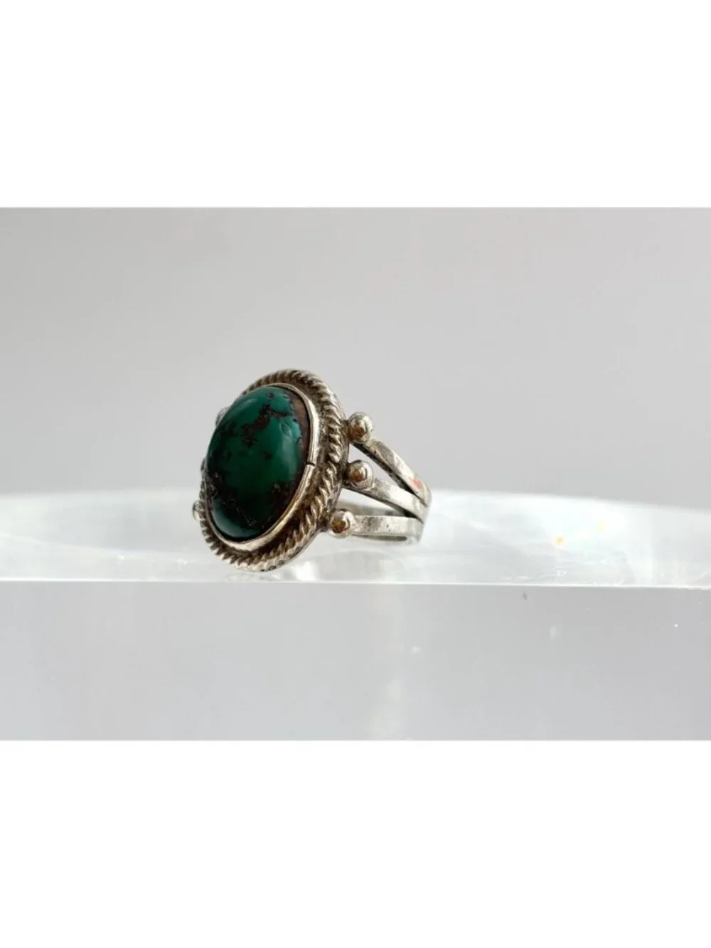 Natural Green Turquoise Stone Navajo Sterling Silver 925 Vintage Ring - sz 4.25